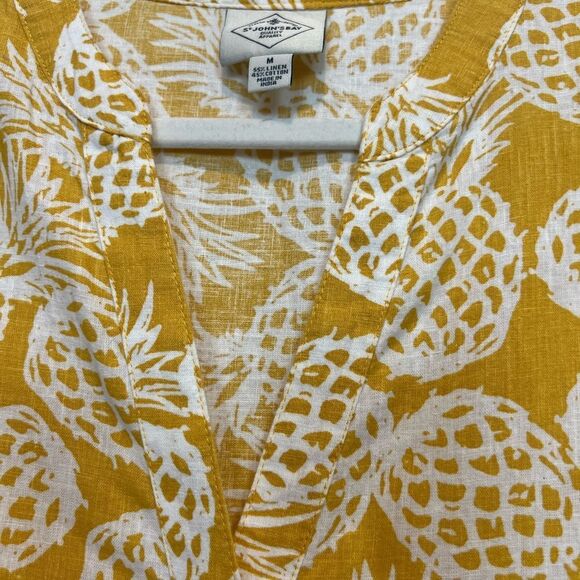 St. John's Bay Yellow Pineapple Linen Blend Lagenlook Popover Blouse NWT SZ Med - Picture 8 of 11